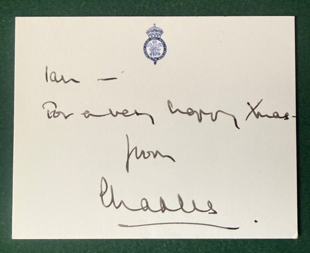 Antique Hand Signed Embossed Christmas Card Prince Charles of Wales 1981