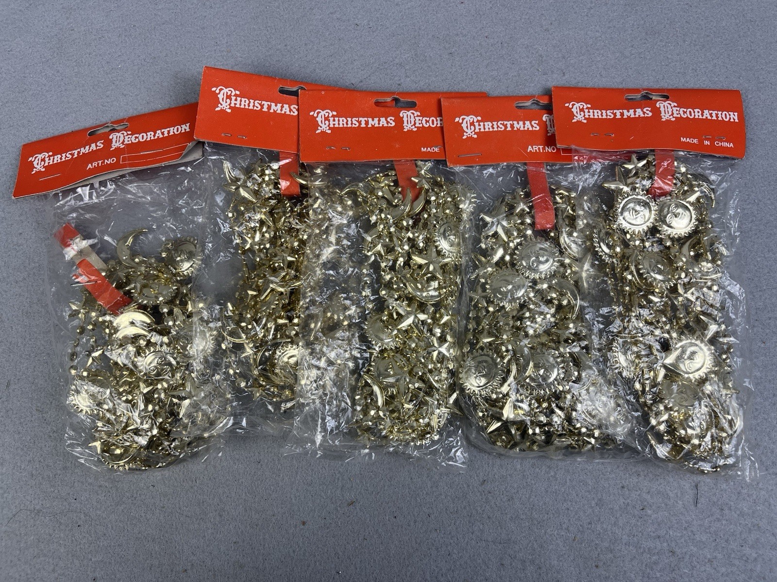 Vintage Lot 5 Celestial Sun Moon Stars Plastic Garland Anthropomorphic 3yds Each