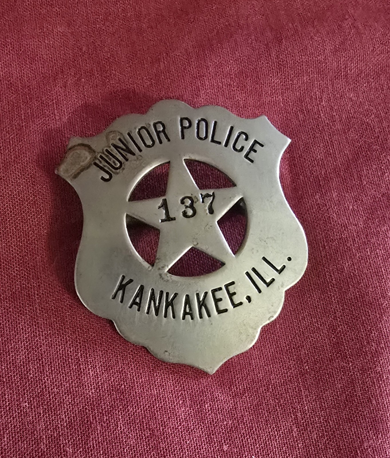 Vintage 1930s  40s Kankakee Illinois Junior Police Badge 137 C.H. Hanson Chicago