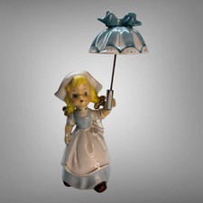 Vintage MCM Napco Ceramic Dutch Girl Carrying an Umbrella Figurine Made in Japan picture