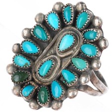 sz6 vintage Zuni sterling silver petit point turquoise cluster ring picture