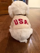 Vintage 2002 Ty Classic Fluff White Puppy Dog USA Sweater Plush Americana picture