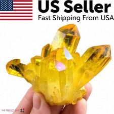 Healing Mineral Specimen Natural Aura Yellow Citrine Crystal Titanium Cluster US picture