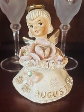 VTG Lefton August Birthday Angel Poppy Peridot 489 Geo z. Lefton Flower 4.5” picture