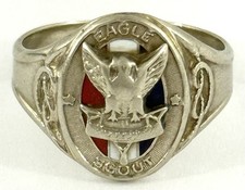 Rare 1930’s Boy Scouts BSA 10K White Gold Enamel Eagle Scout Ring Size 8.75 picture