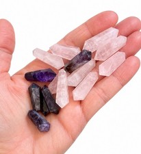 15 Pieces Amethyst & Rose Quartz Cut Crystals for Jewelry Making picture