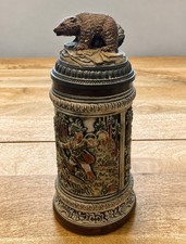 Vintage Gerz West Germany Beer Stein Bear Lid Hunter 94% Zinn Pewter Relief picture