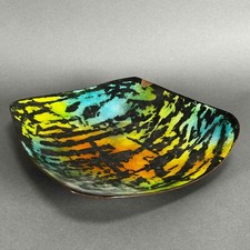 Vintage Rare 60s 70s MCM Electric Tiger Stripe Enamel On Copper Bowl Candy Dish picture