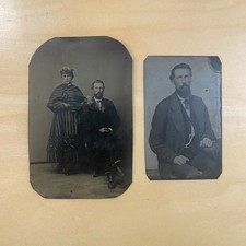 Set of 2 Late 1800s Tintype Portrait Photos Gentleman Taken at Different Ages picture