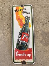 VINTAGE 7UP PORCELAIN SIGN OLD SODA POP BEVERAGE BOTTLE GENERAL GAS STORE DRINK picture