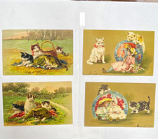 Antique 1907-1908 Posted Cats & Children postcards with Ben Franklin 1¢ Stamps picture