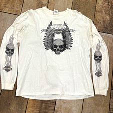 Vintage Harley-Davidson Mother Road Skull Graphic White Long Sleeve Shirt XL picture