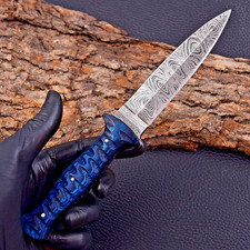 HAND FORGED DAMASCUS STEEL BLADE DAGGER HUNTING BOOT KNIFE WOOD HANDLE picture