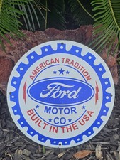 VINTAGE FORD MOTOR CO. BUILT IN THE U.S.A. PORCELAIN DEALERSHIP SIGN 12