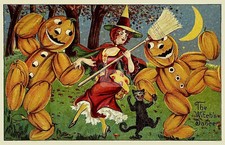 1909 'The Witch's Dance' Halloween Vintage Color Postcard COPY picture