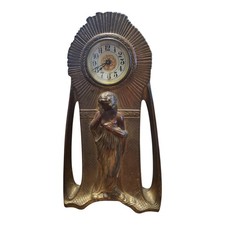 Antique c1900's Ansonia Art Nouveau Bronze Mantle Statue Clock Working & Ticking picture