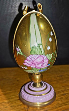 Atelier Chamart Limoges France Hand Painted Hinged Egg Trinket Box w/ Stand picture