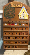 Vintage 1970’s Handcrafted Wooden Perpetual Wall Calendar with Changeable Blocks picture