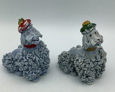 Set of 2 Vintage Mid-Century Light Blue Porcelain Spaghetti Poodle Dog Figurines picture