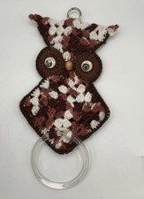 Vintage Macrame Crochet Owl Googlie eyes Wall Hanging  BOHO Handmade Grannycore picture
