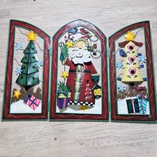 VTG 3D Metal Santa Fireplace Guard Tri-fold Screen-less Festive Christmas Scene picture