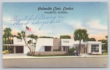Palmetto Civic Center Post Office Florida Vintage Postcard 1960s Linen picture