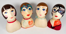 Vintage Art Deco Flapper Mannequin Heads Set 4 Signed AB 6/250 Ltd Ed Marion picture