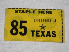 1985 Texas passenger car license plate sticker picture