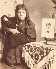 1890s Victorian Girl w/Doll Studio Portrait Cabinet Albumen Photo Moscow Idaho picture