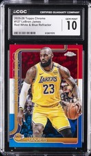 2025-26 TOPPS CHROME RED WHITE & BLUE REFRACTOR LEBRON JAMES CGC 10 GEM MINT picture