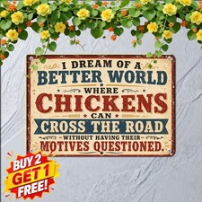 Funny Free Range Chicken Tin Sign Whimsical Farm Animal Wall Plaque 8x12 picture