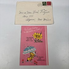 Vintage Easter Greeting Card Mother Dad Cute Bunny Chick Anthropomorphic Parents picture