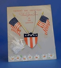 1918 WW1 Greeting Card HAPPY FATHERS DAY FROM YOUR SON IN SERVICE 48 Star Flag picture