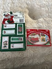 Vintage Christmas Gift Tags Seals Lot Santa Bear Angel Bells Snow Mid Century picture