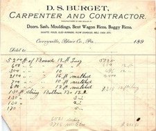 Vintage D. S. Burget Carpenter & Contractor billhead, 189x picture