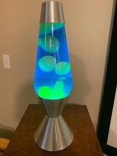 Lava Lamp Volcano Liquid Bulb Included Yellow Blue Silver Base 40 Watt, 52 Oz picture
