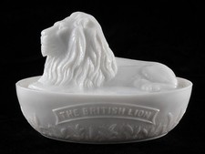 Antique c1895 Milk Glass The British Lion Covered Dish Belknap 165D Victorian picture