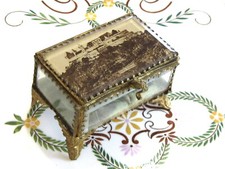 ANTIQUE 1800'S GERMAN VESTE COBURG CASTLE GLASS VITRINE JEWELRY DISPLAY BOX picture