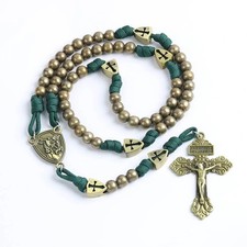 Saint St Michael Rosary Necklace – Large Bronze Paracord Shield Design 26
