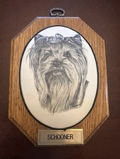 Vintage Yorkshire Terrier Dog Sketch Wood Wall Plaque Collectible “Schooner “  picture