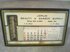 VINTAGE JOPLIN MISSOURI BEAUTY & BARBER SUPPLY DESKTOP THERMOMETER & CALENDAR picture