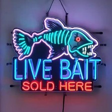 US STOCK Live Bait Sold Here Glass Neon Sign 24