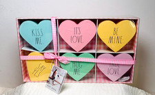 Rae Dunn Pastel Wooden Conversation Hearts 6 Multicolor Valentines Day New picture