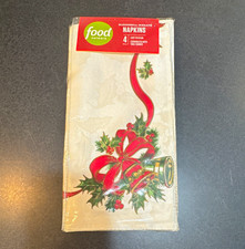 Food Network Christmas Damask Napkins 4-Pack Cotton/Poly White Red Green picture