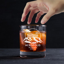 Custom Engraved Acropolis Athens Greece Whiskey Glass 11 oz Standard Rocks Glass picture