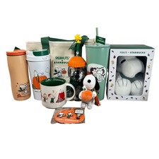 Starbucks Peanuts Snoopy Fall Collection Plush Water Bottle Tumbler Cup Mug Pin picture