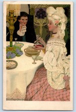 c1910's Romance Couple Dating Pretty Woman Fancy Dress Munk Antique Postcard picture