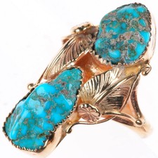 sz6 vintage 14k yellow gold Lone Mountain turquoise Zuni ring picture