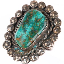 sz6.5 vintage Navajo sterling silver high grade Nevada turquoise ring picture