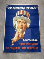Original 1943 WWII Uncle Sam Propaganda Poster “Don’t Discuss” War Poster picture